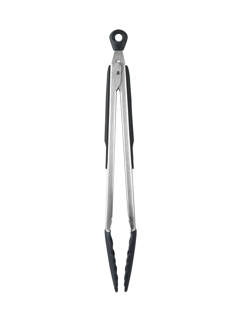 Oxo 12 inch kitchen tongs with silicone heads, imported from the UK