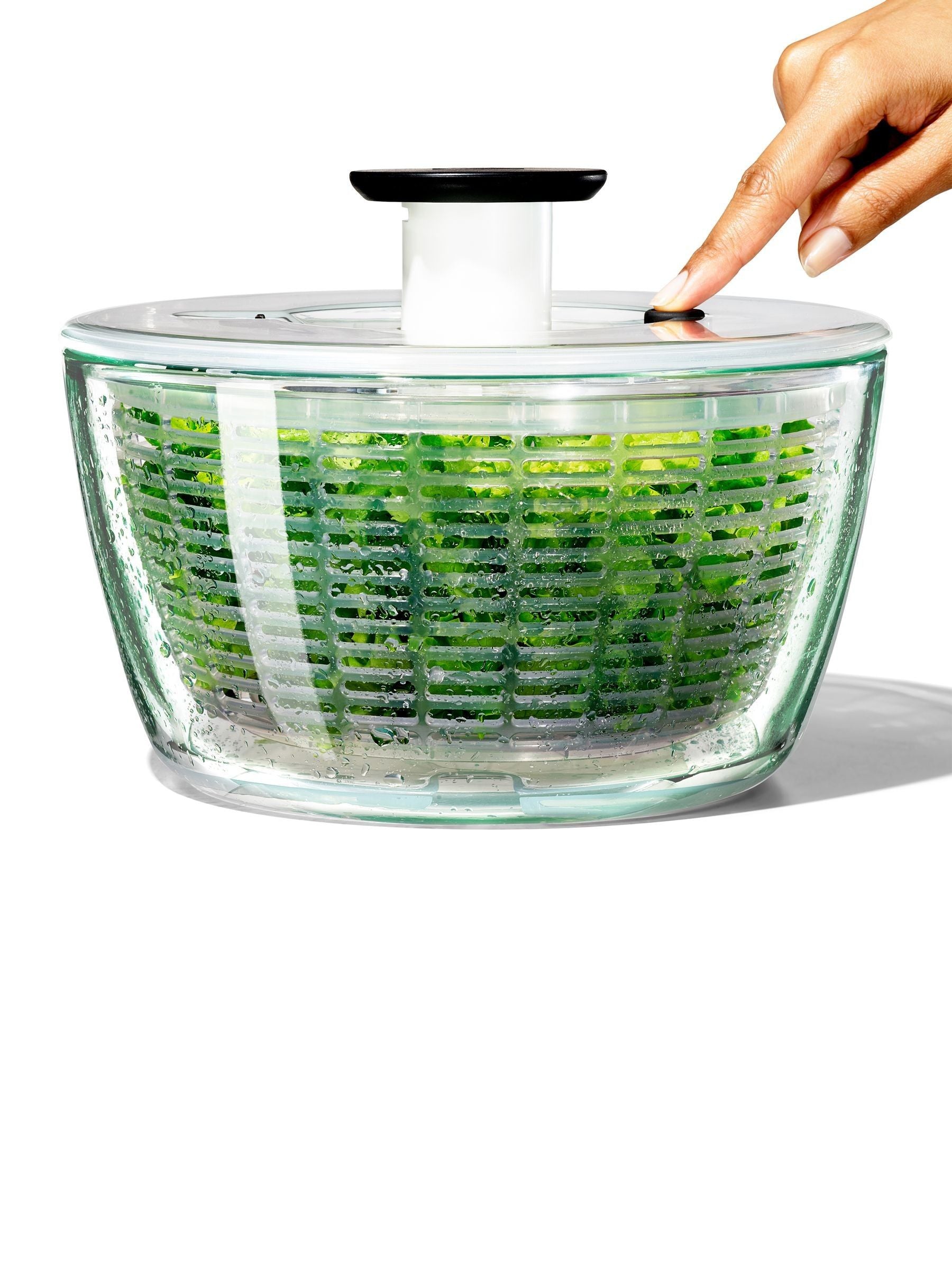 Oxo Silver Good Grips Glass Salad Spinner 5.9L, imported from the UK