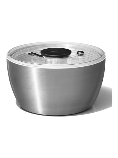 Oxo Salatschleuder aus silbernem Stahl