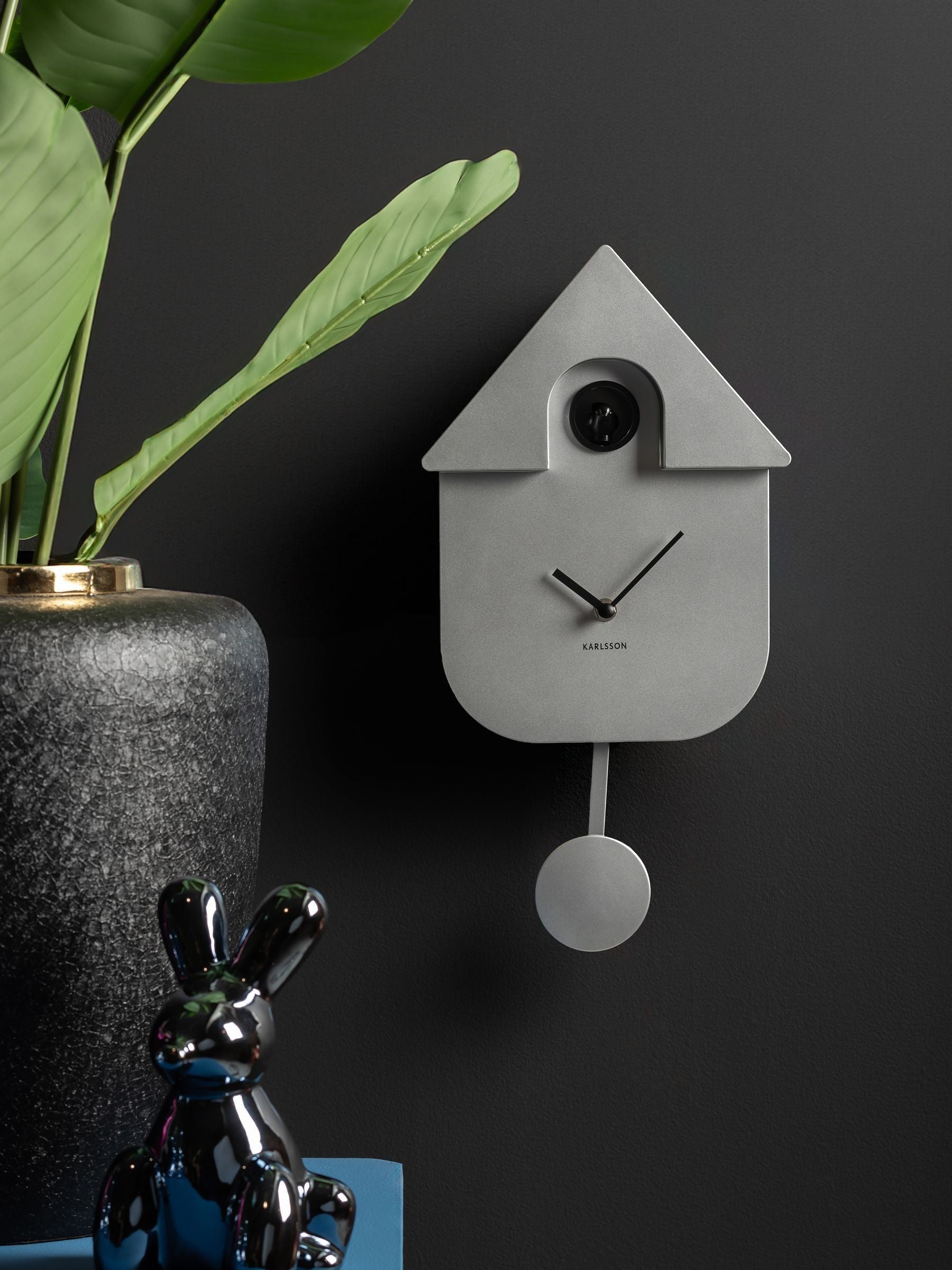 Karlsson Metallic Silver Modern Cuckoo Wall Clock