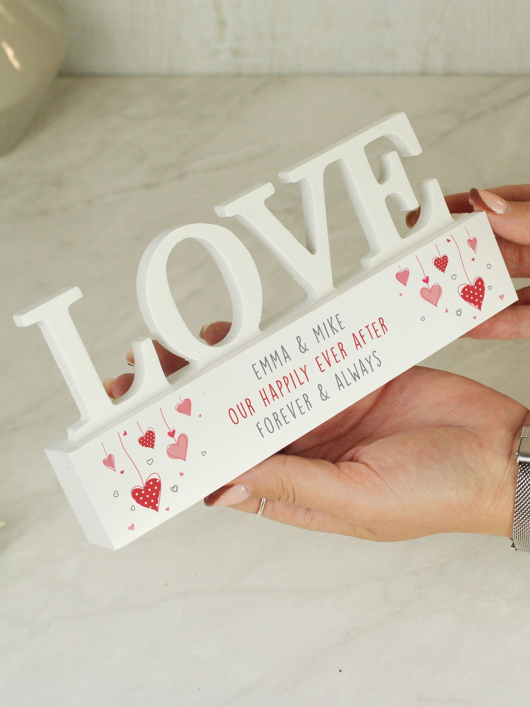 PMC personalised hearts wooden ornament 10x20x2 cm, imported from the UK