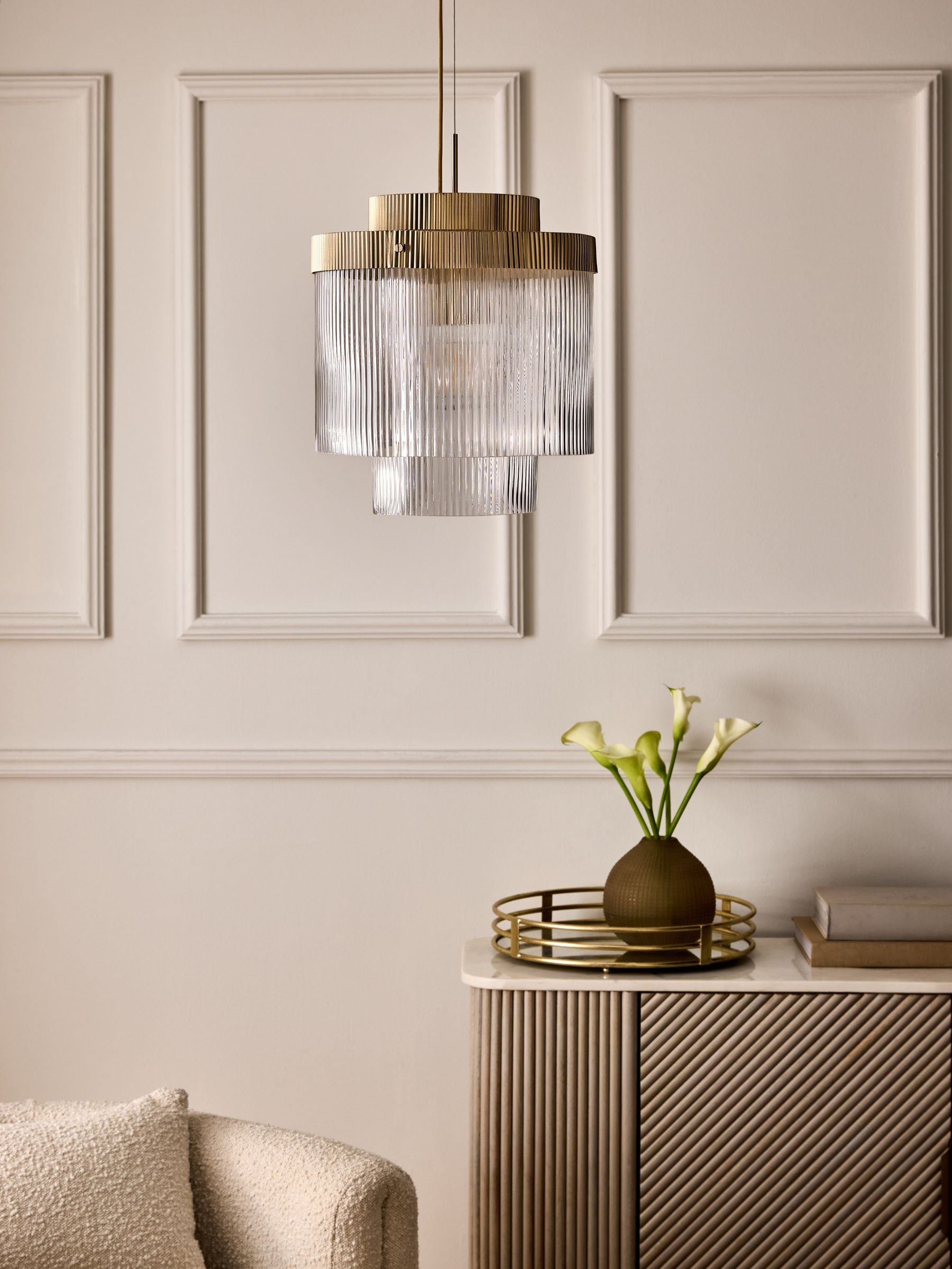 Lipsy Brass Ridge Glass chandelier light (British brand)