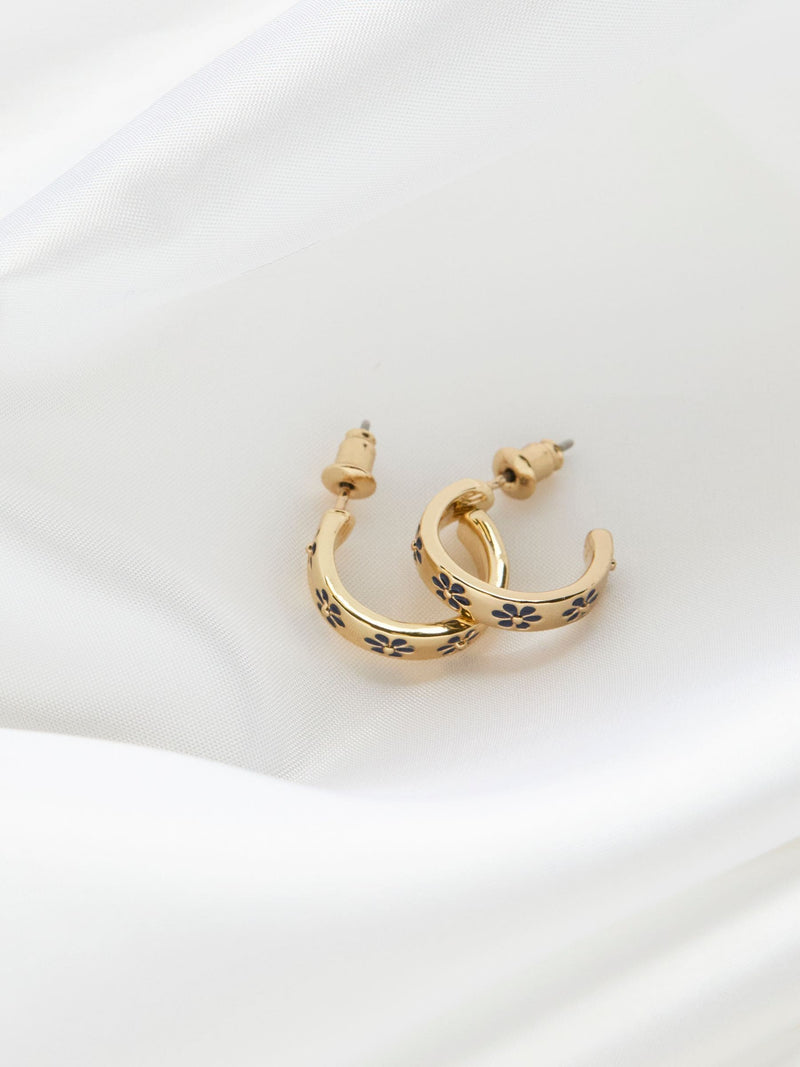 FatFace navy blue enamel daisy hoop earrings - British product