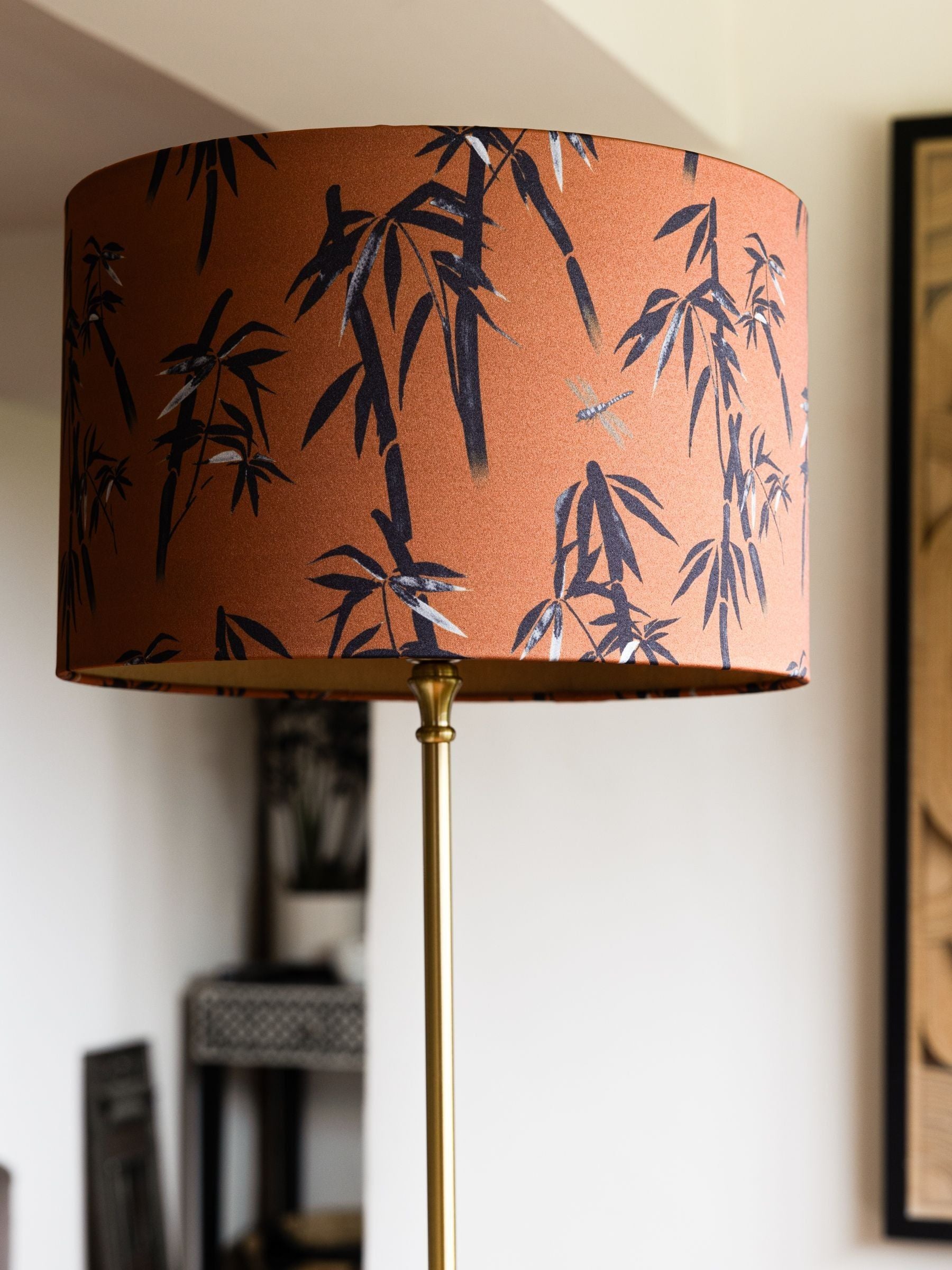 Rockett St George ochre yellow bamboo print ceiling light 40cm, UK version