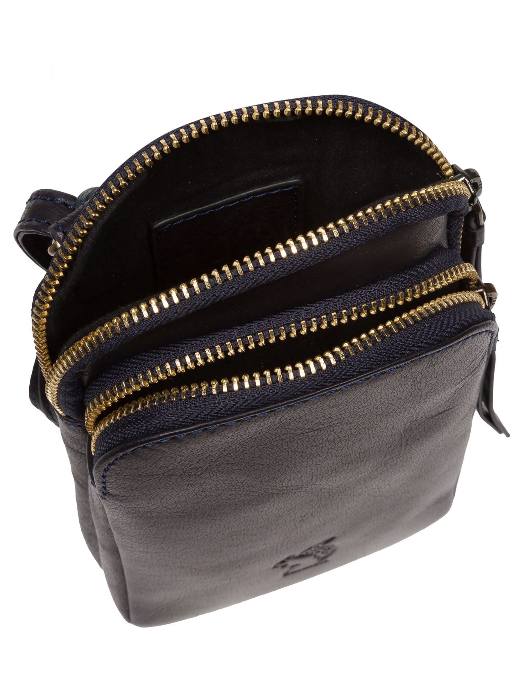 Conkca leather cross-body phone bag light blue Leia - British product