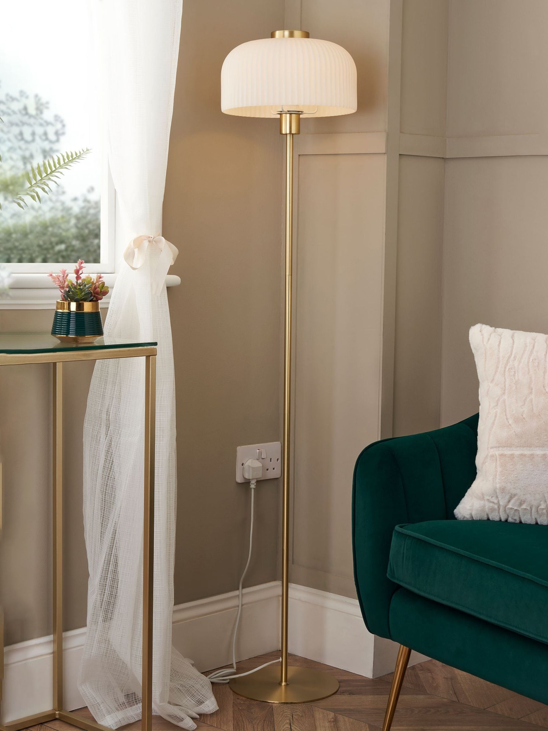 BHS floor lamp opal glass ribbed 145cm, imported from the UK