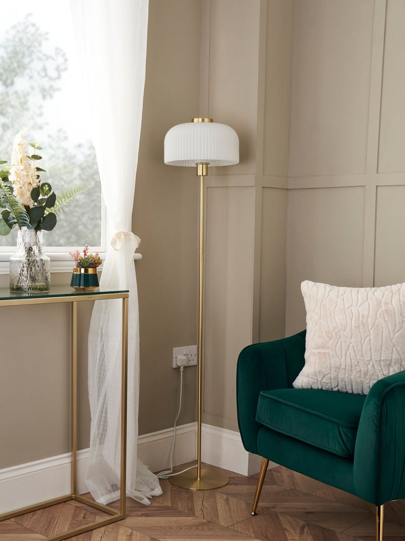 BHS floor lamp opal glass ribbed 145cm, imported from the UK