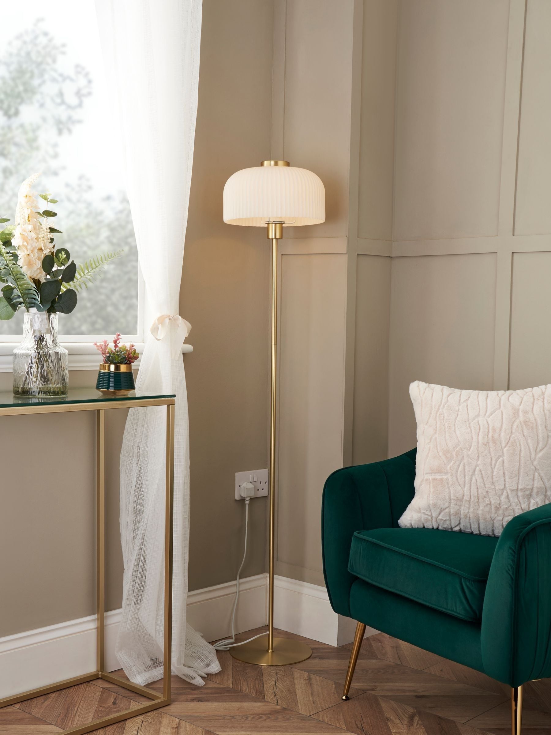 BHS floor lamp opal glass ribbed 145cm, imported from the UK