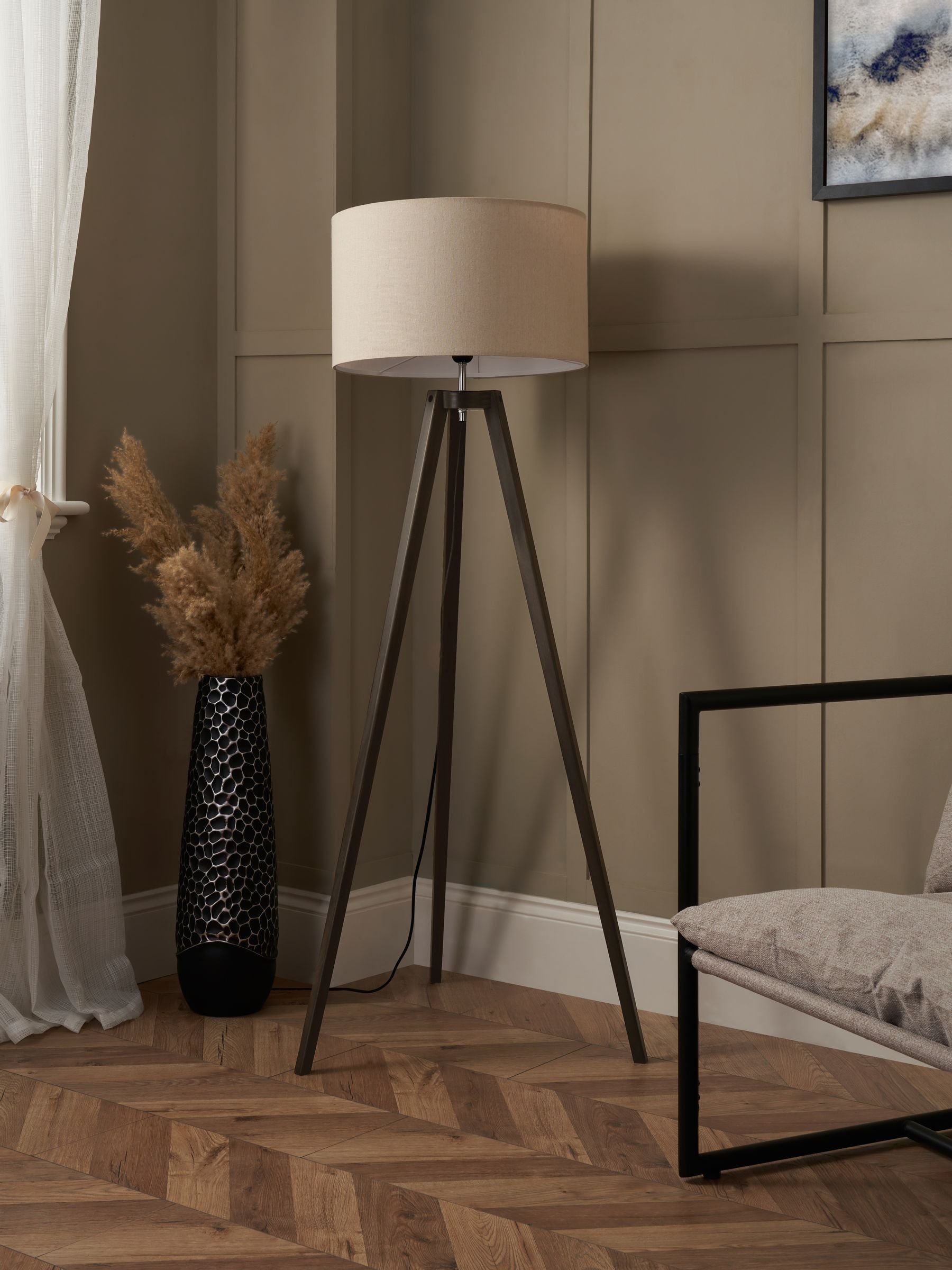 BHS dark walnut wooden tripod floor lamp 130cm, UK version