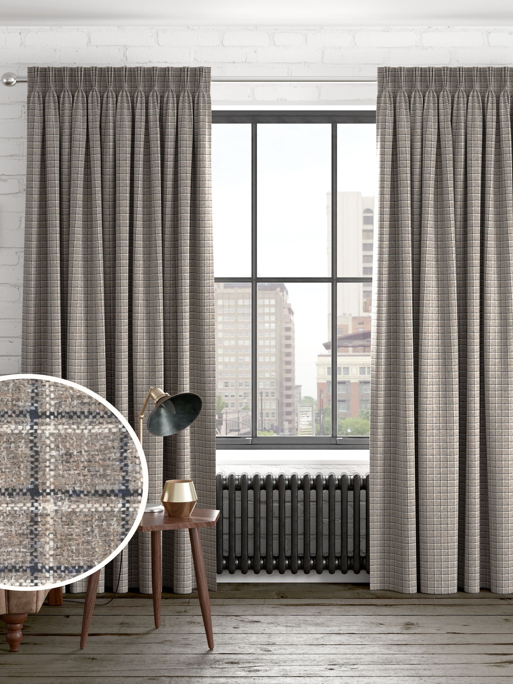 Grey check made to measure curtains (British brand)