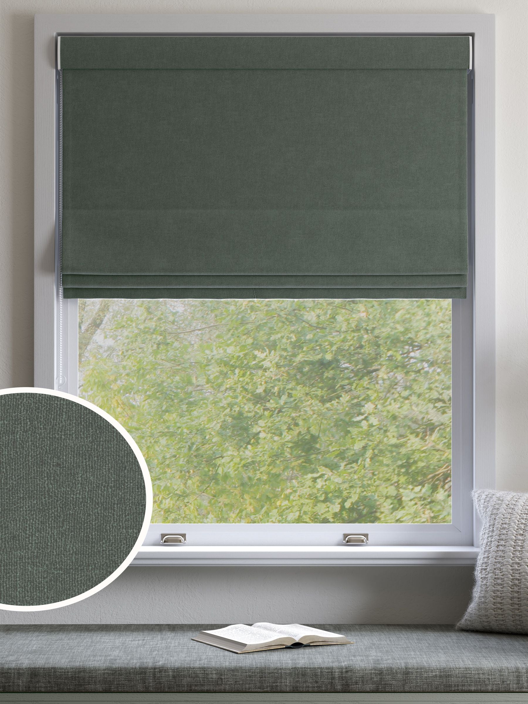 Green Touch of Linen Roman blind made to measure, imported from the UK