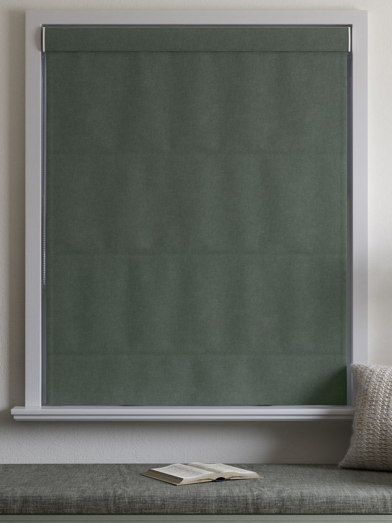 Green Touch of Linen Roman blind made to measure, imported from the UK