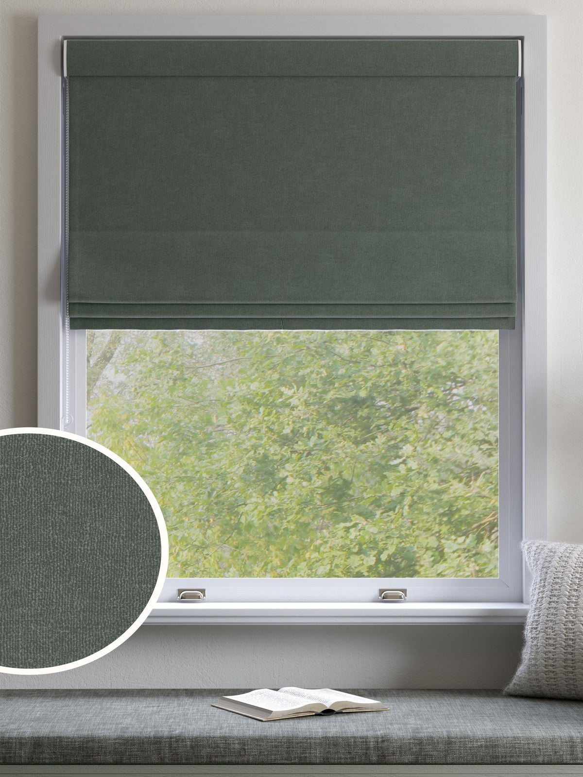 Green Touch of Linen Roman blind made to measure, imported from the UK