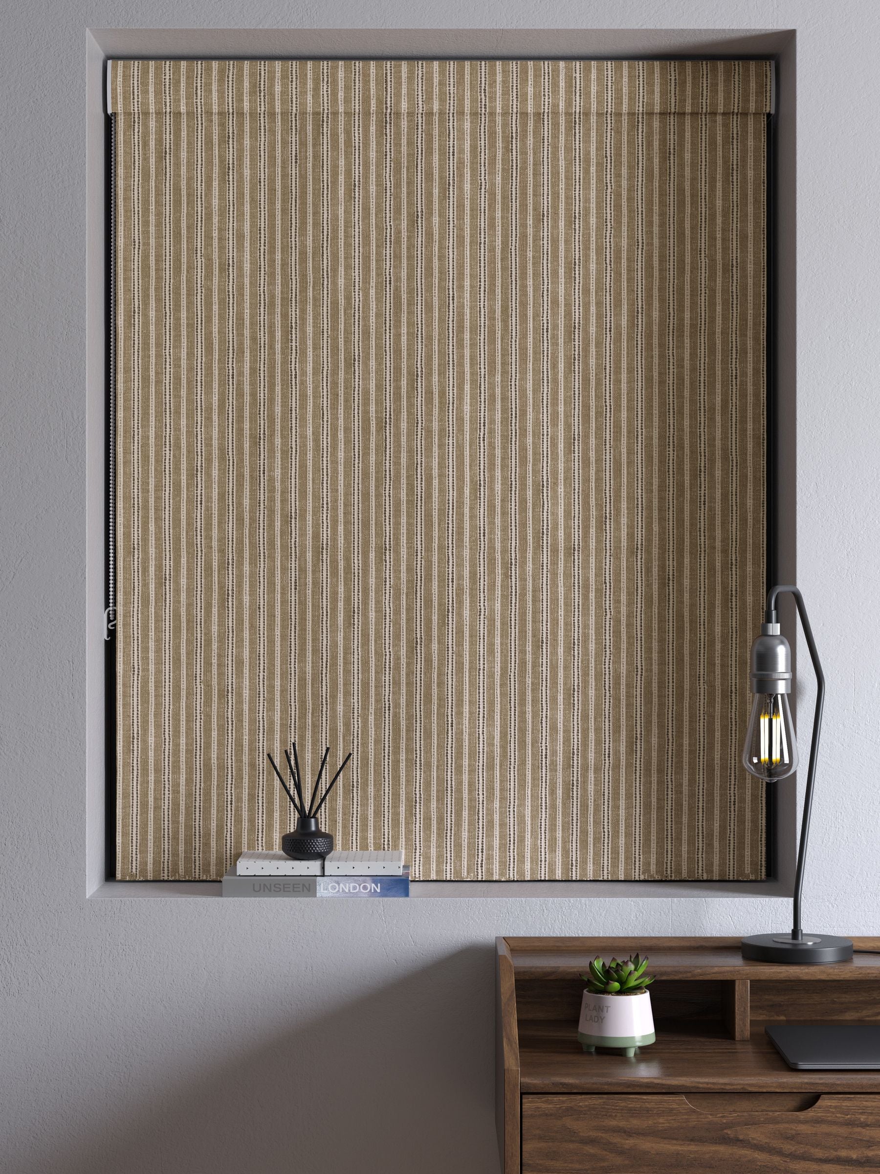 Roman blind dark natural grey woven stripe (British brand)