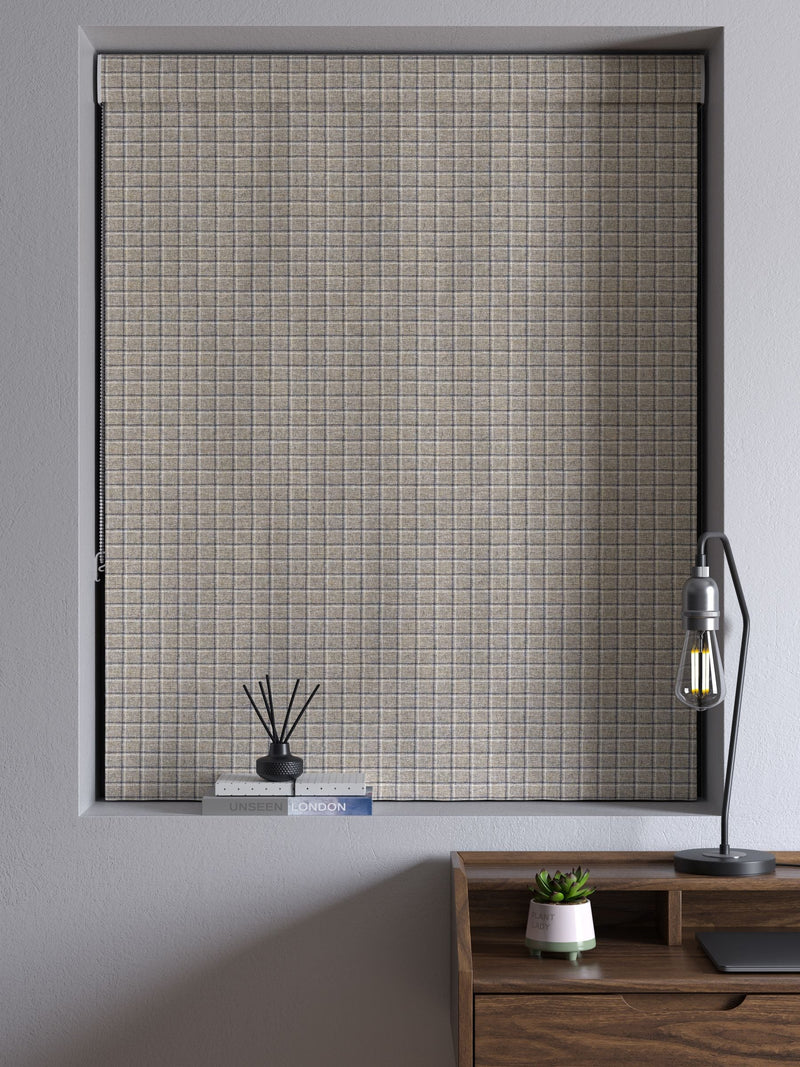 Grey Simplicity Check made to measure Roman blind (British brand)