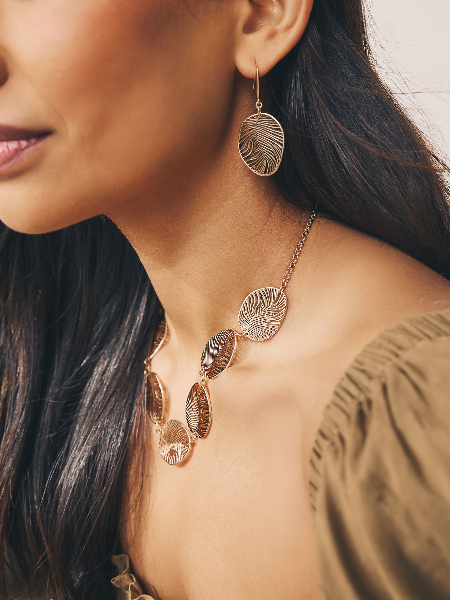 Gold filigree drop earrings recycled steel brass (British brand)