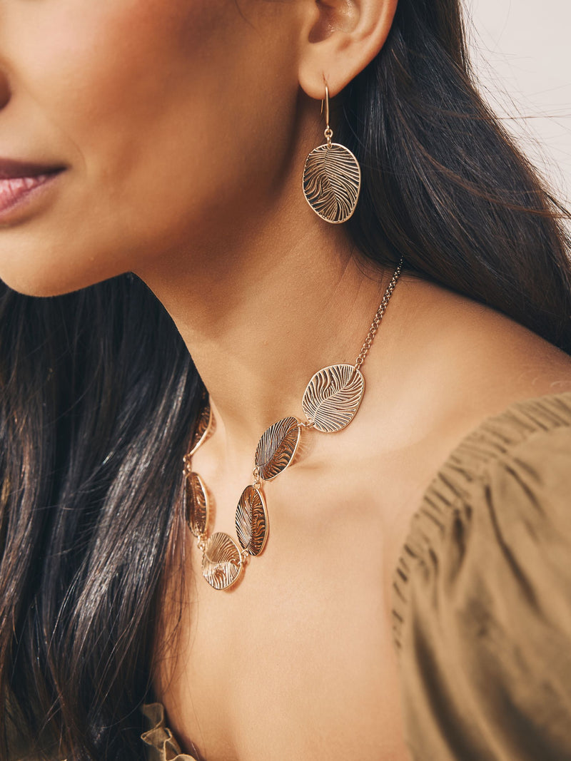 Gold filigree drop earrings recycled steel brass (British brand)