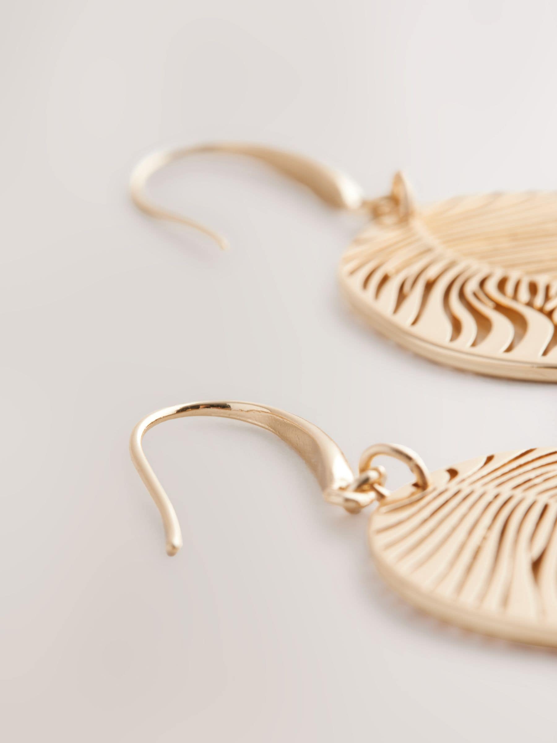 Gold filigree drop earrings recycled steel brass (British brand)