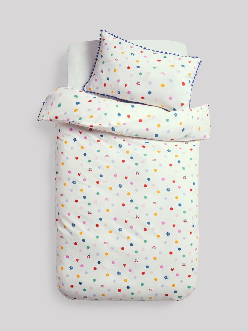 White multi spot duvet cover and pillowcase set (British brand)