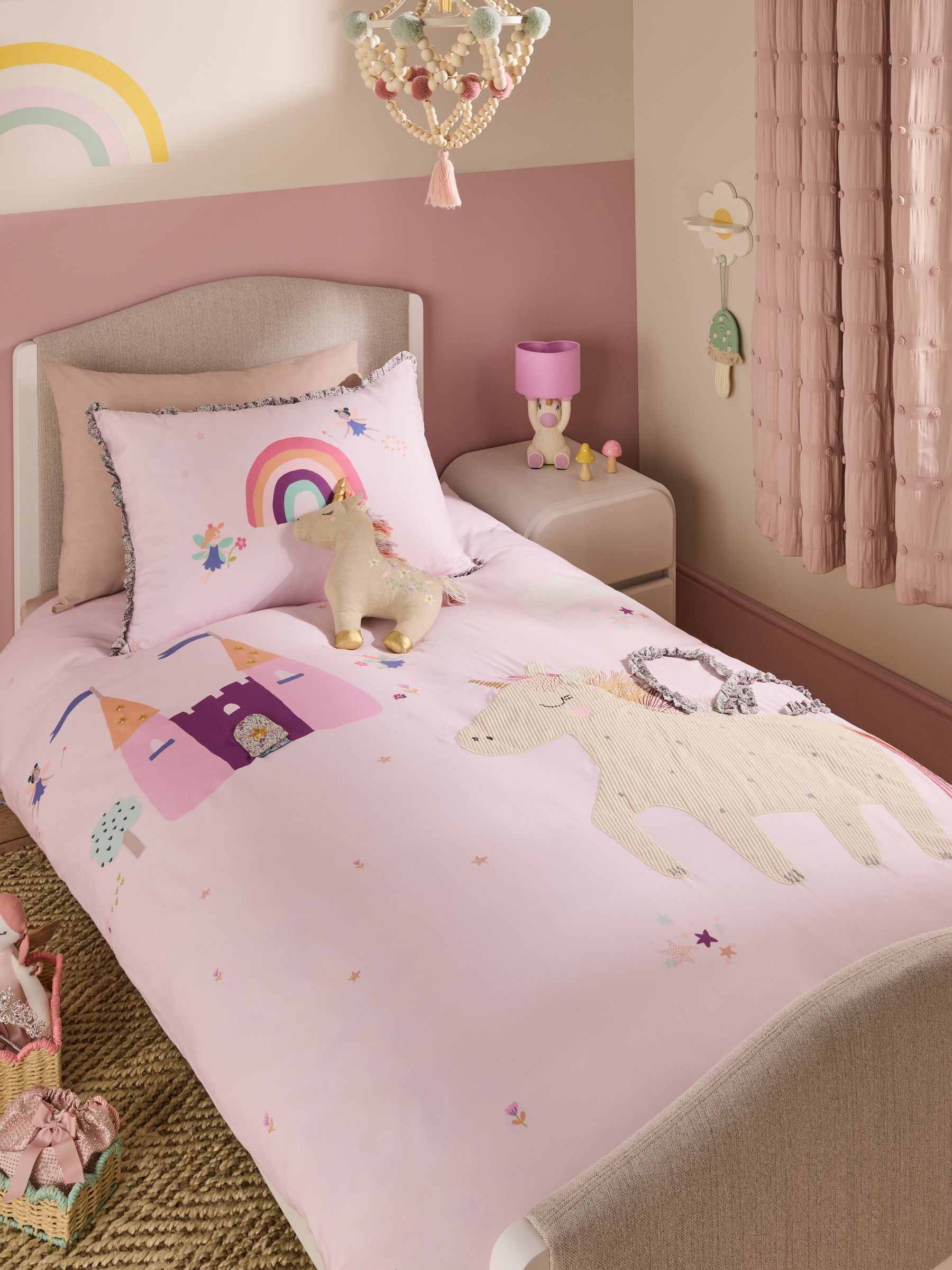 Lilac Unicorn Fairy Castle duvet cover and pillowcase set, UK version