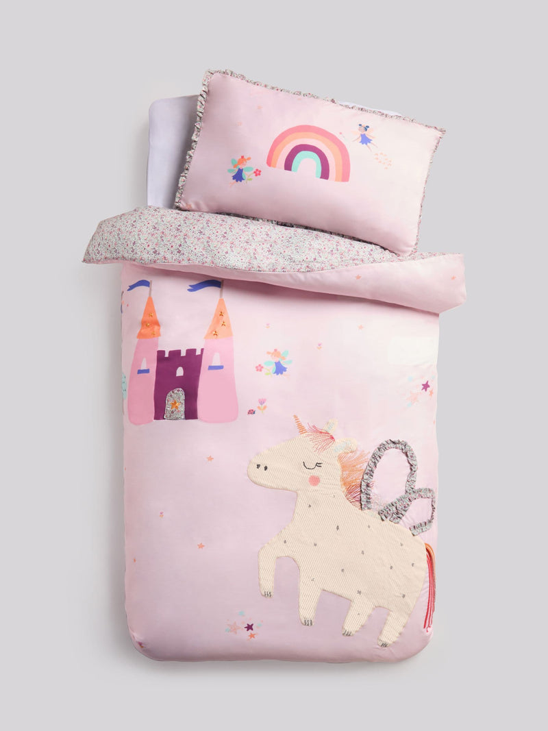 Lilac Unicorn Fairy Castle duvet cover and pillowcase set, UK version