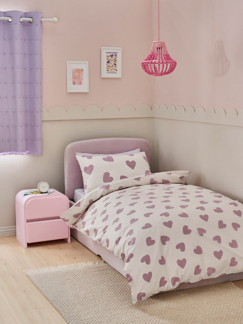 White purple hearts duvet cover and pillowcase set (British brand)