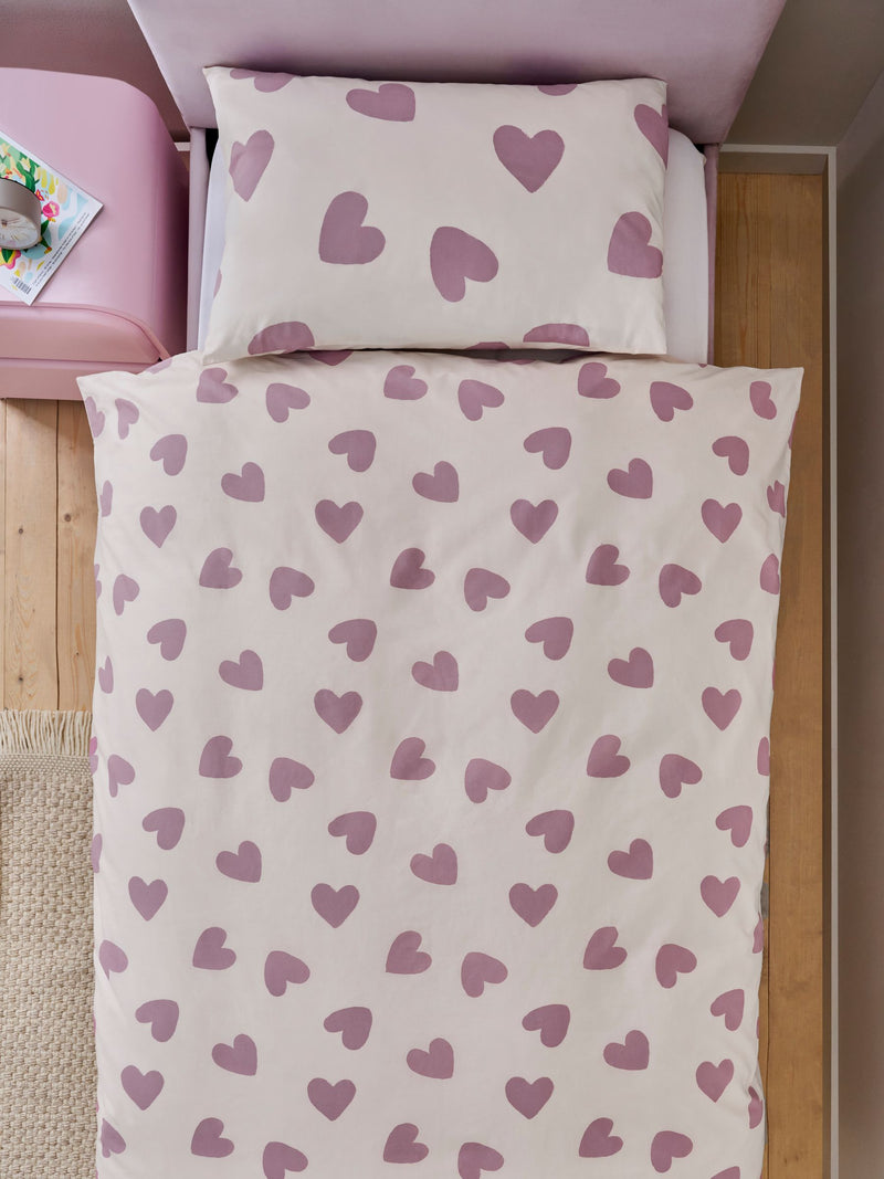 White purple hearts duvet cover and pillowcase set (British brand)