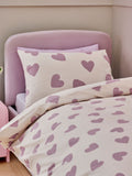 White purple hearts duvet cover and pillowcase set (British brand)