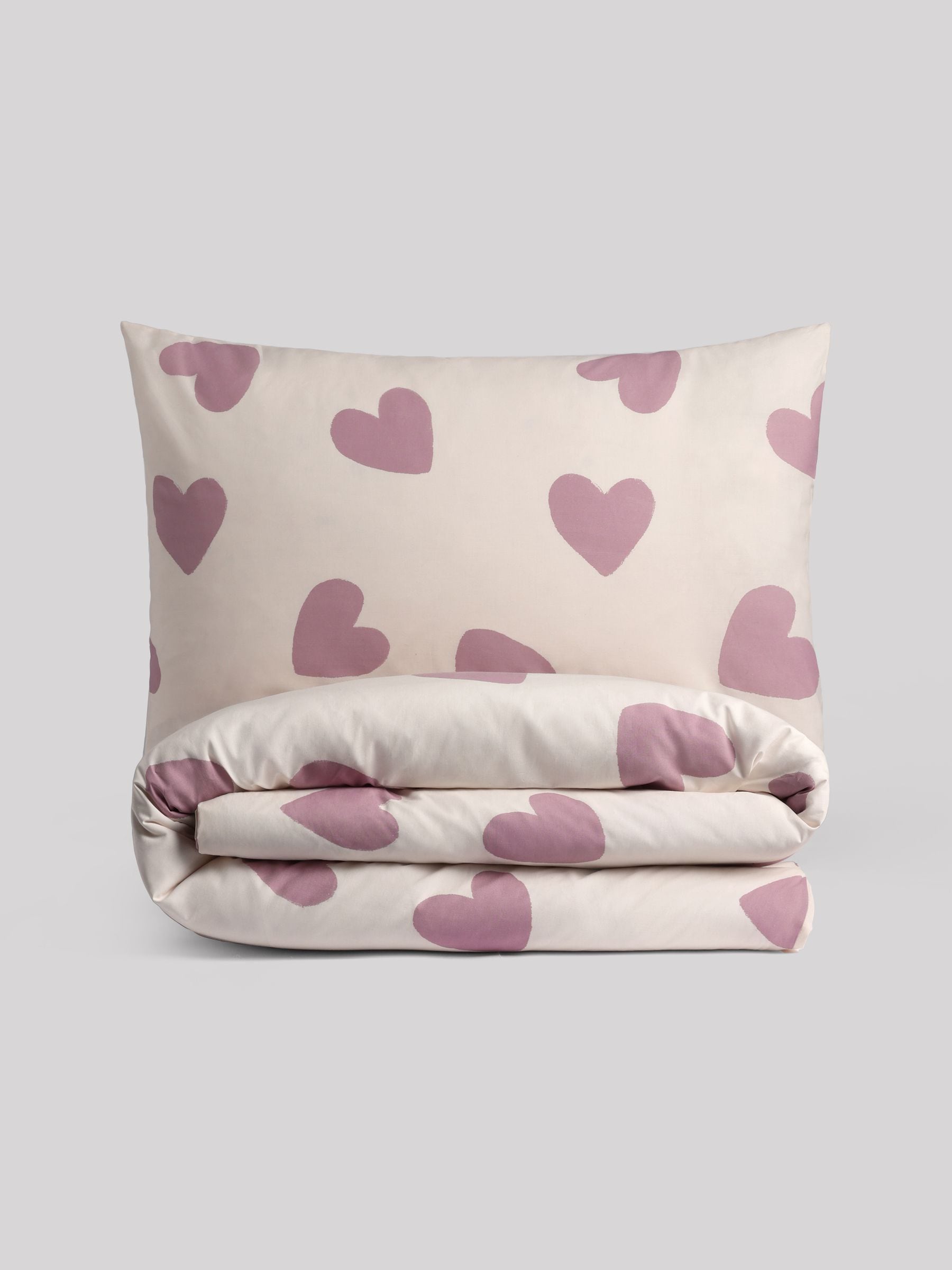 White/Purple Hearts Printed Bedding Duvet Cover and Pillowcase Set