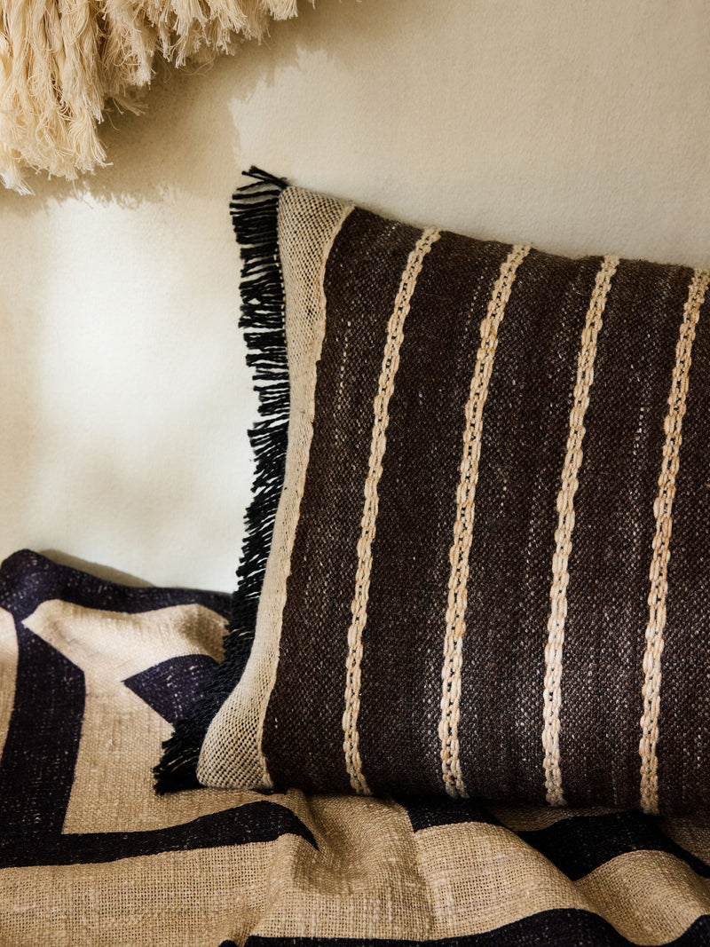 French Connection black stripe fringe cushion - British product