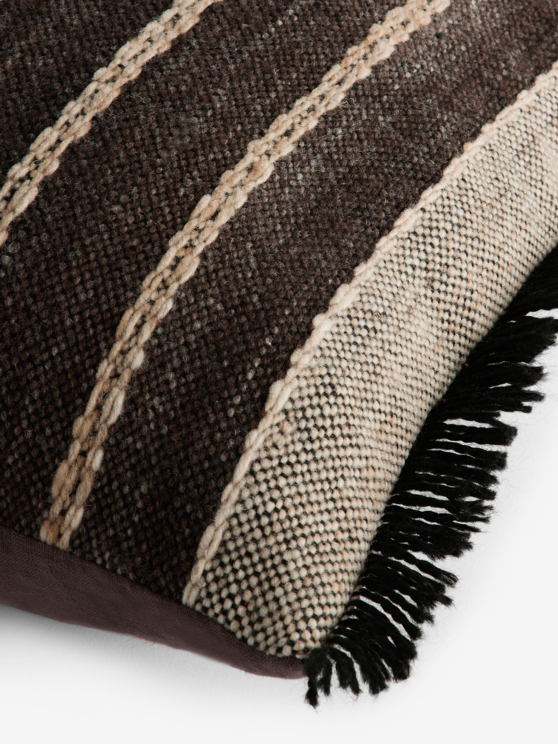 French Connection black stripe fringe cushion - British product