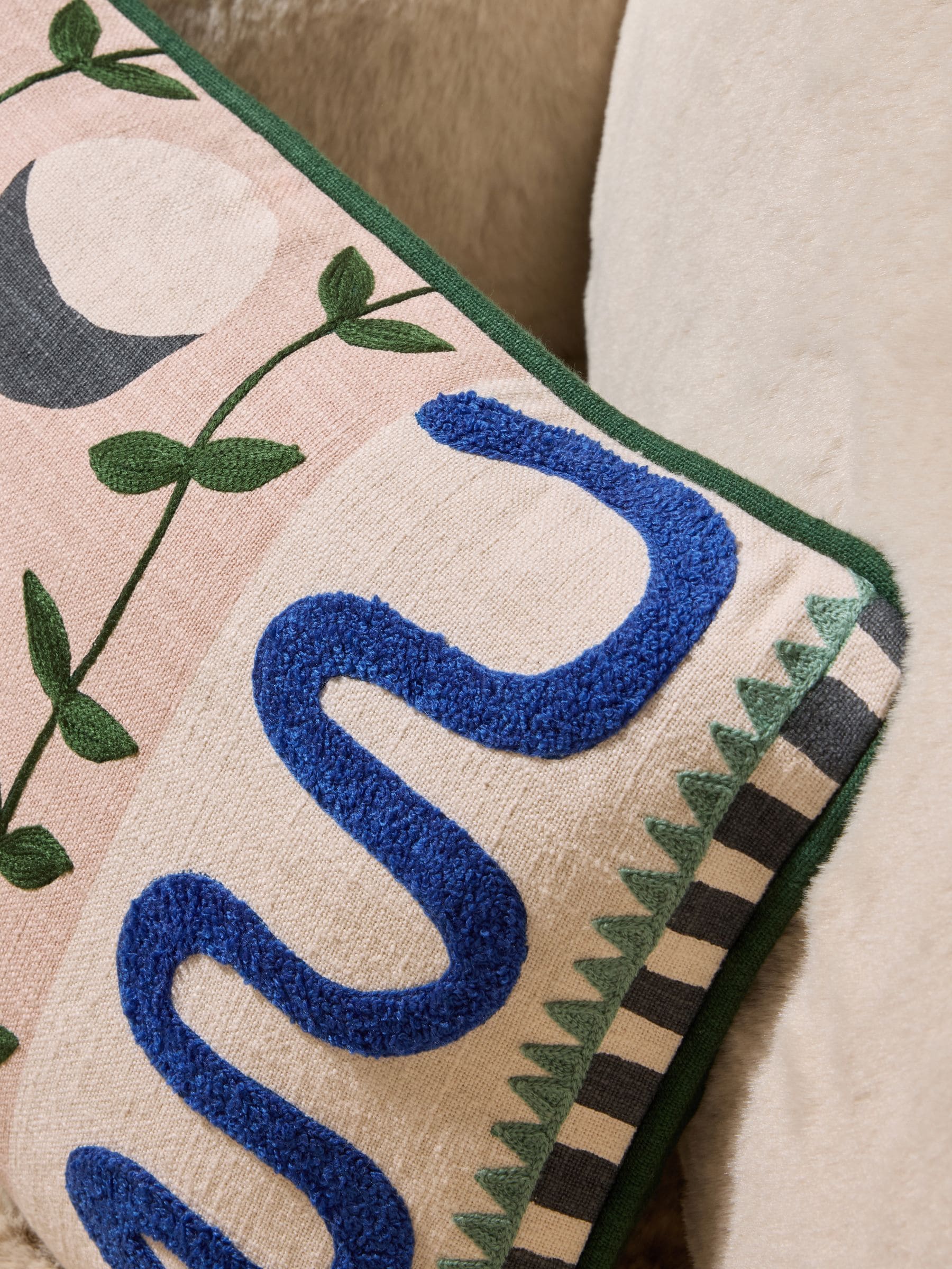 MADE.COM natural embroidered cushion 30x50cm (British brand)