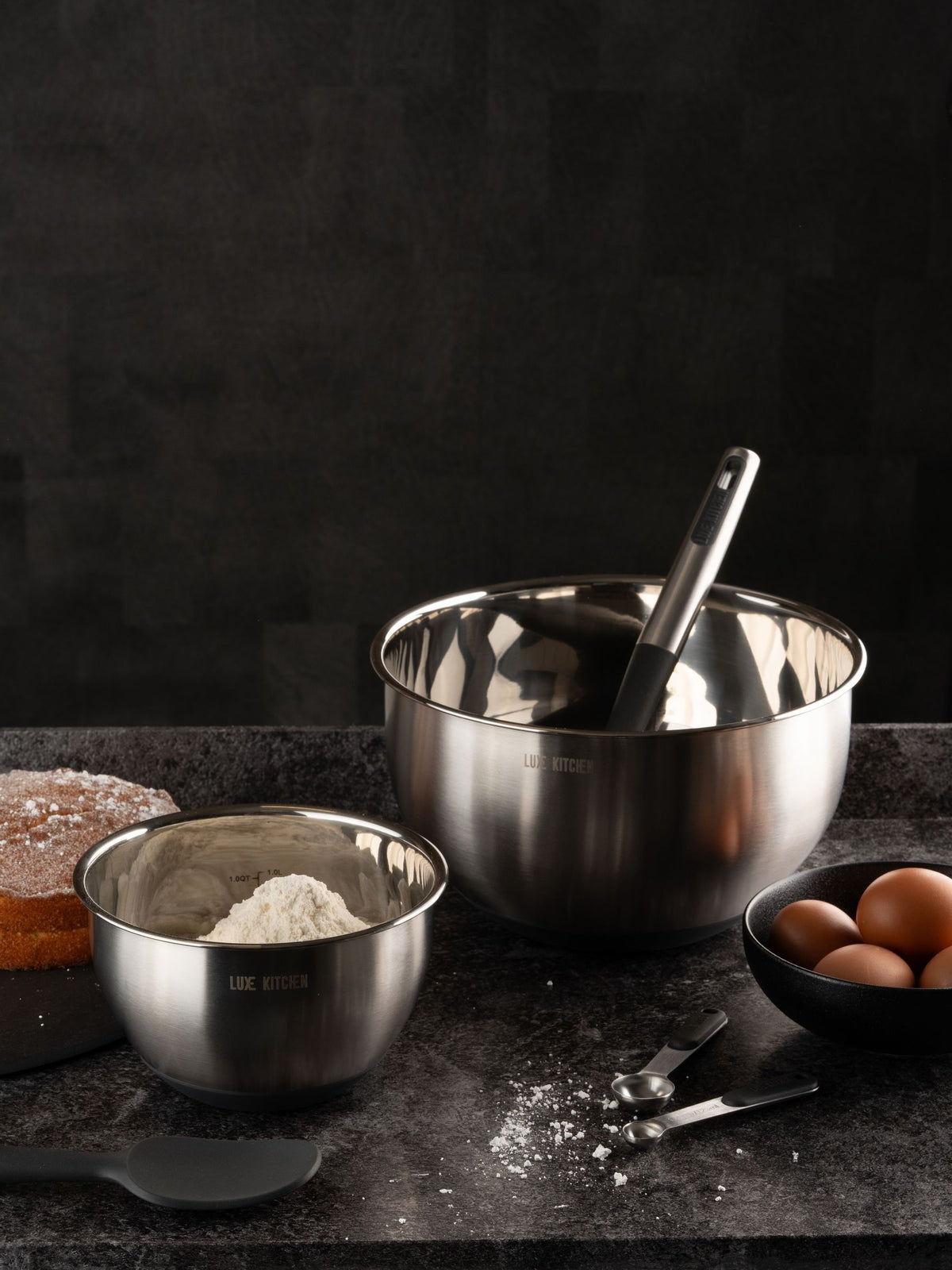 Luxe Set of 2 Grey Stainless Steel Mixing Bowls