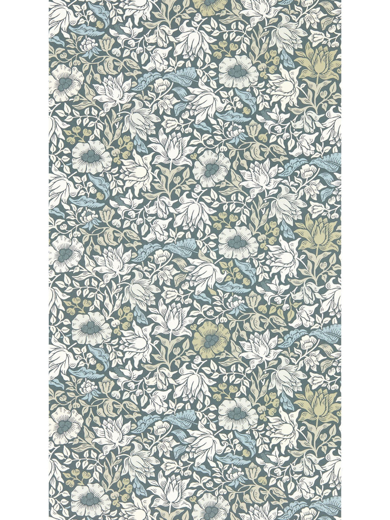 Clarke & Clarke Slate Dove William Morris Mallow wallpaper sample, UK version