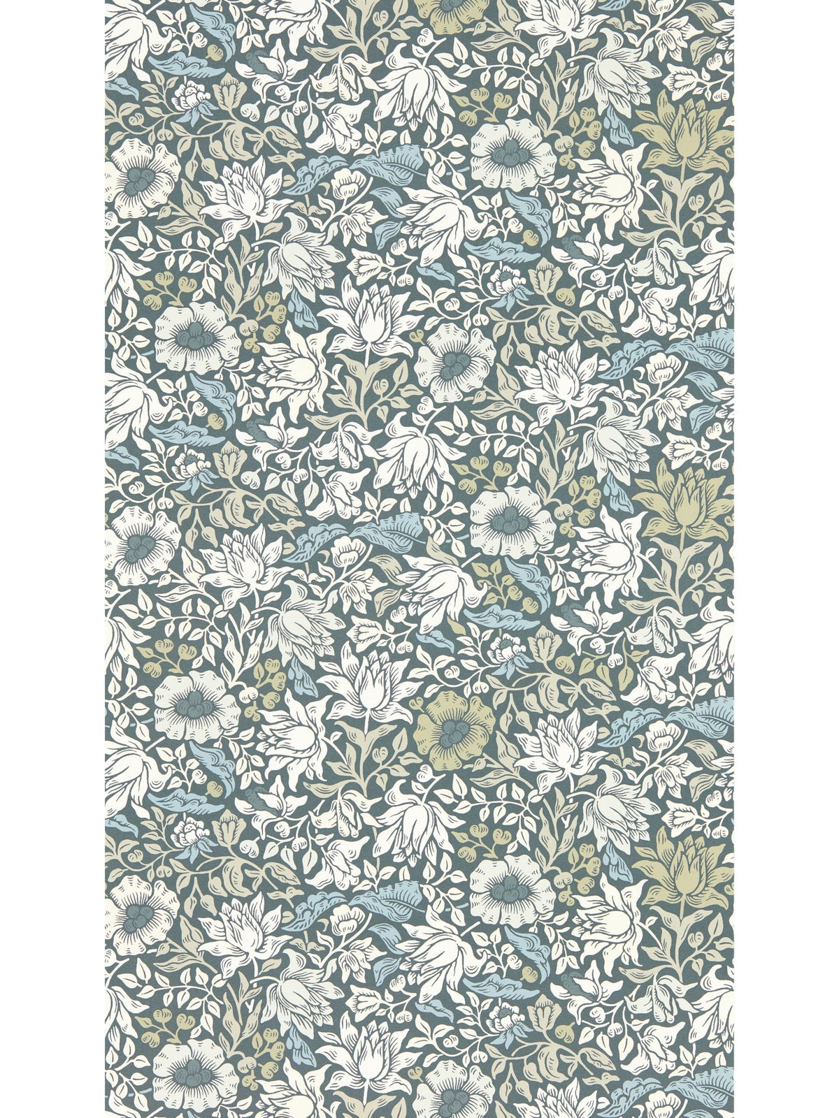 Clarke & Clarke Slate Dove William Morris Mallow wallpaper sample, UK version