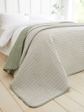 Catherine Lansfield Chambray Blue Stripe Quilted Reversible Bedspread - 220x230cm