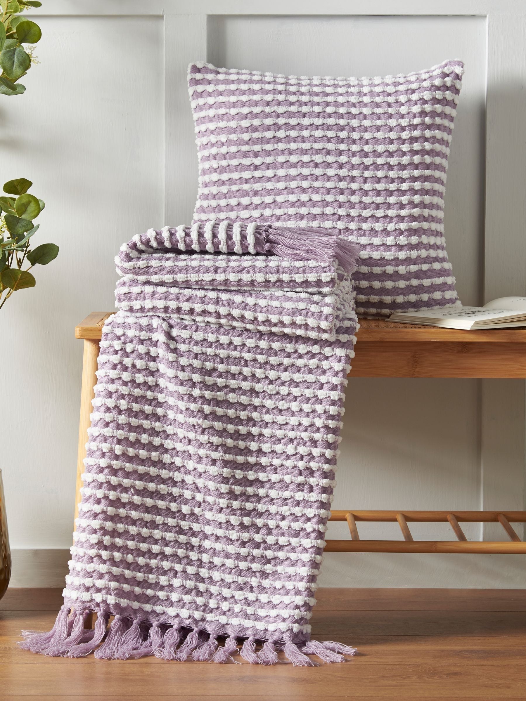 Catherine Lansfield Lilac Stab Stitch Throw