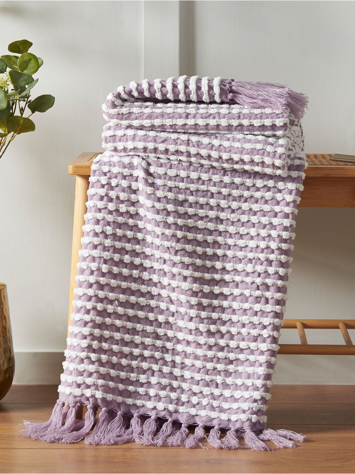 Catherine Lansfield Lilac Stab Stitch Throw