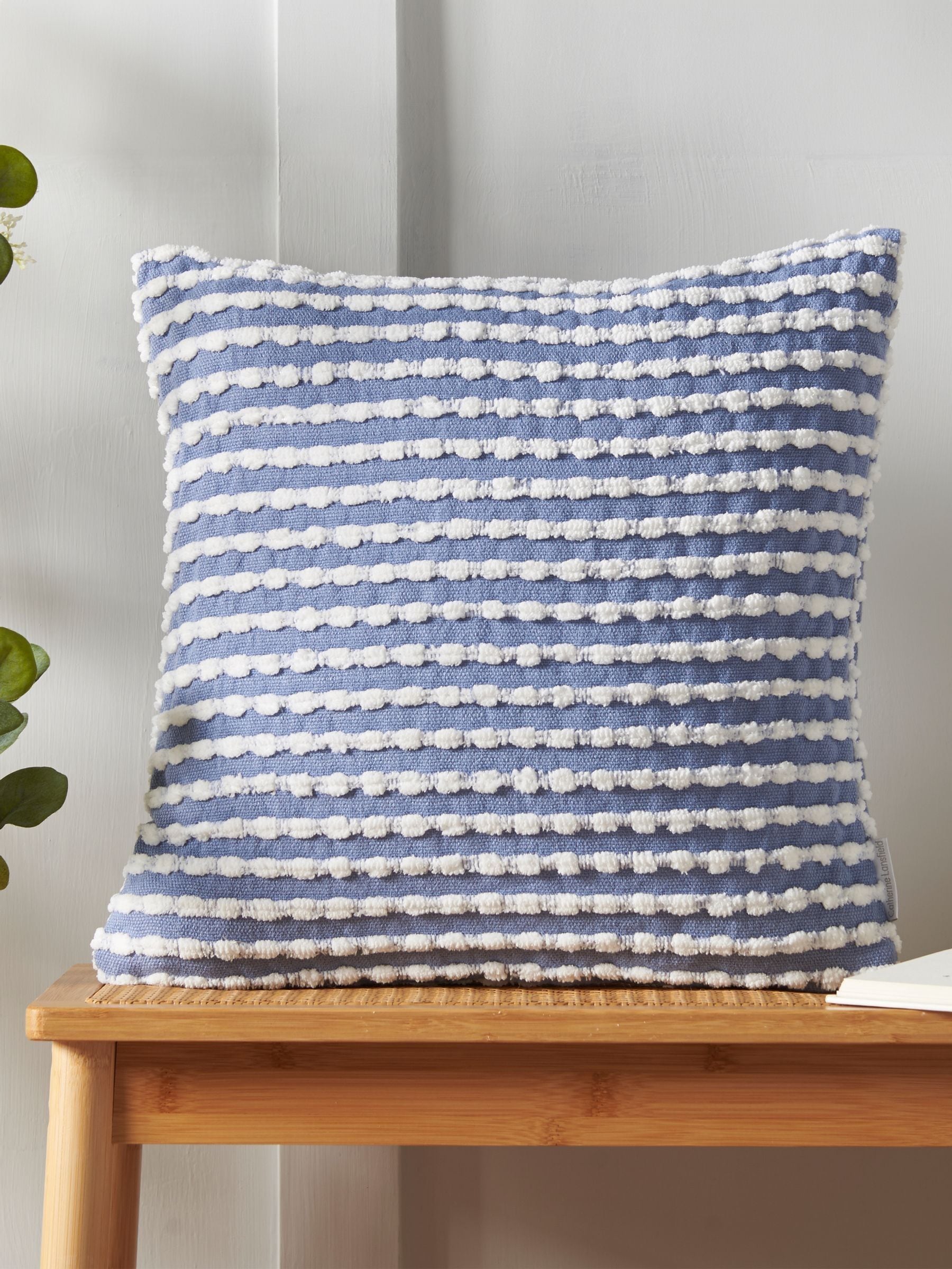 Catherine Lansfield Chambray Blue Stab Stitch Cushion