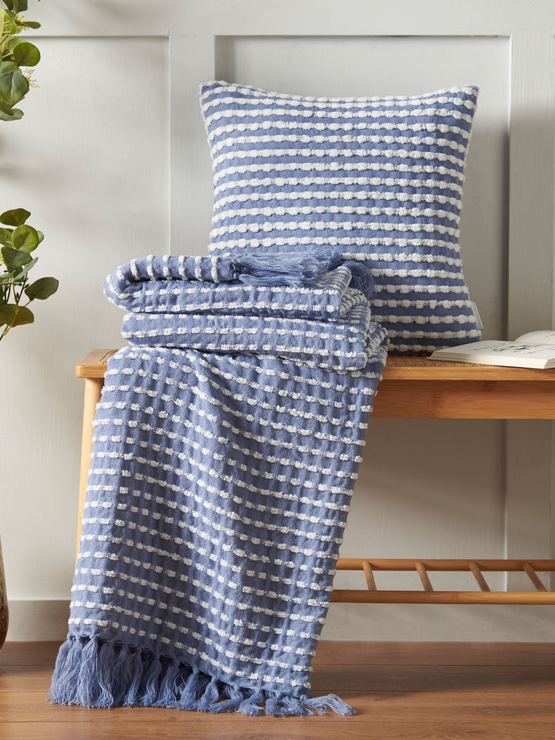 Catherine Lansfield Chambray Blue Stab Stitch Cushion
