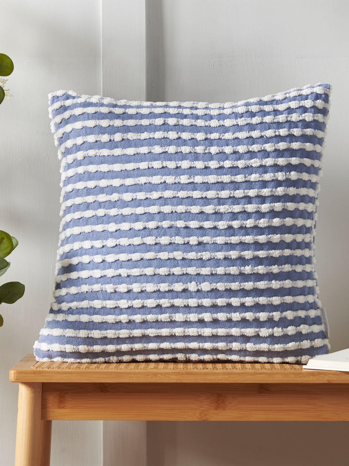 Catherine Lansfield Chambray Blue Stab Stitch Cushion