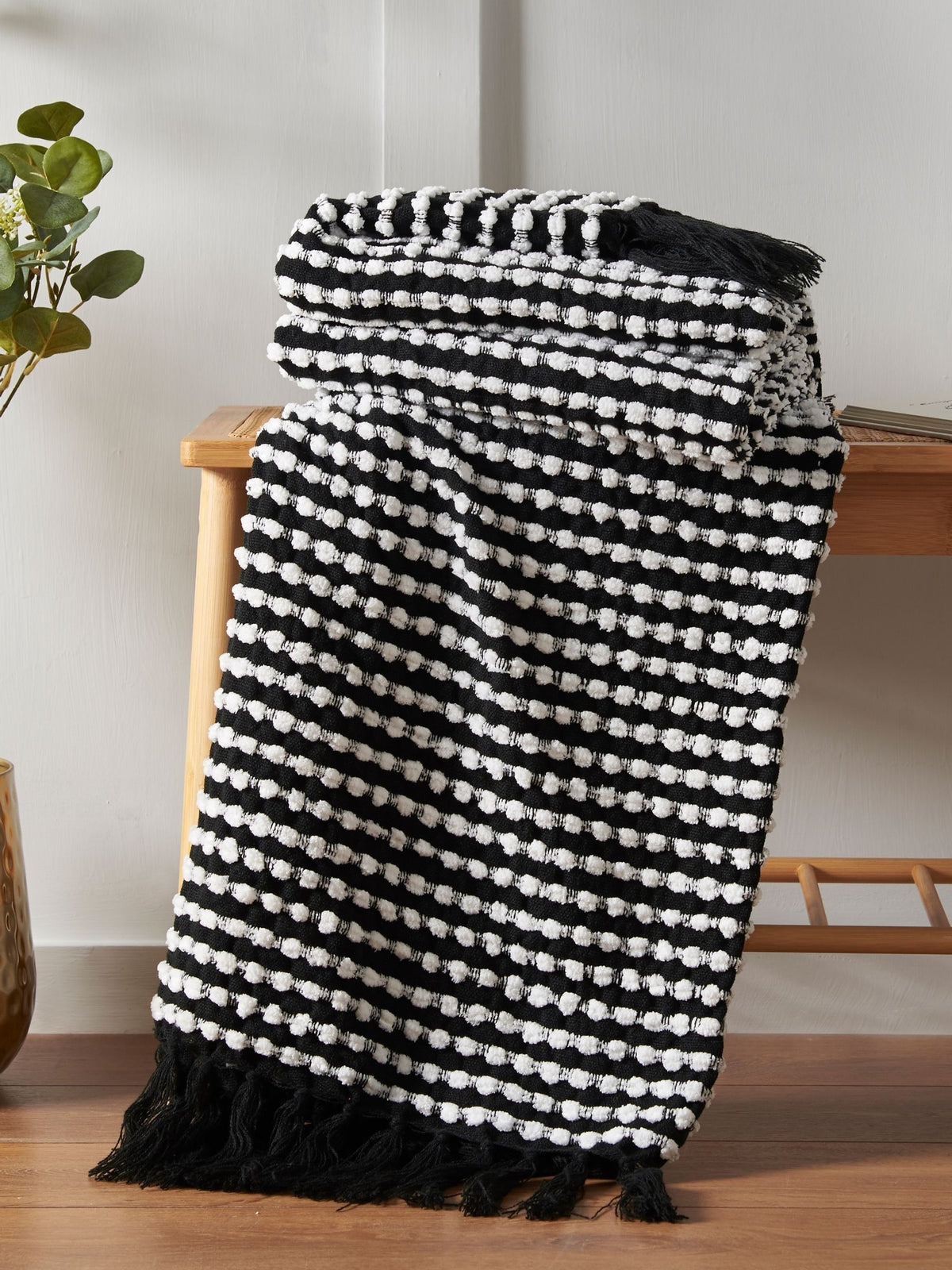 Catherine Lansfield Black Stab Stitch Throw