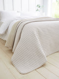 Catherine Lansfield Chambray Blue Stripe Quilted Reversible Bedspread - 220x230cm
