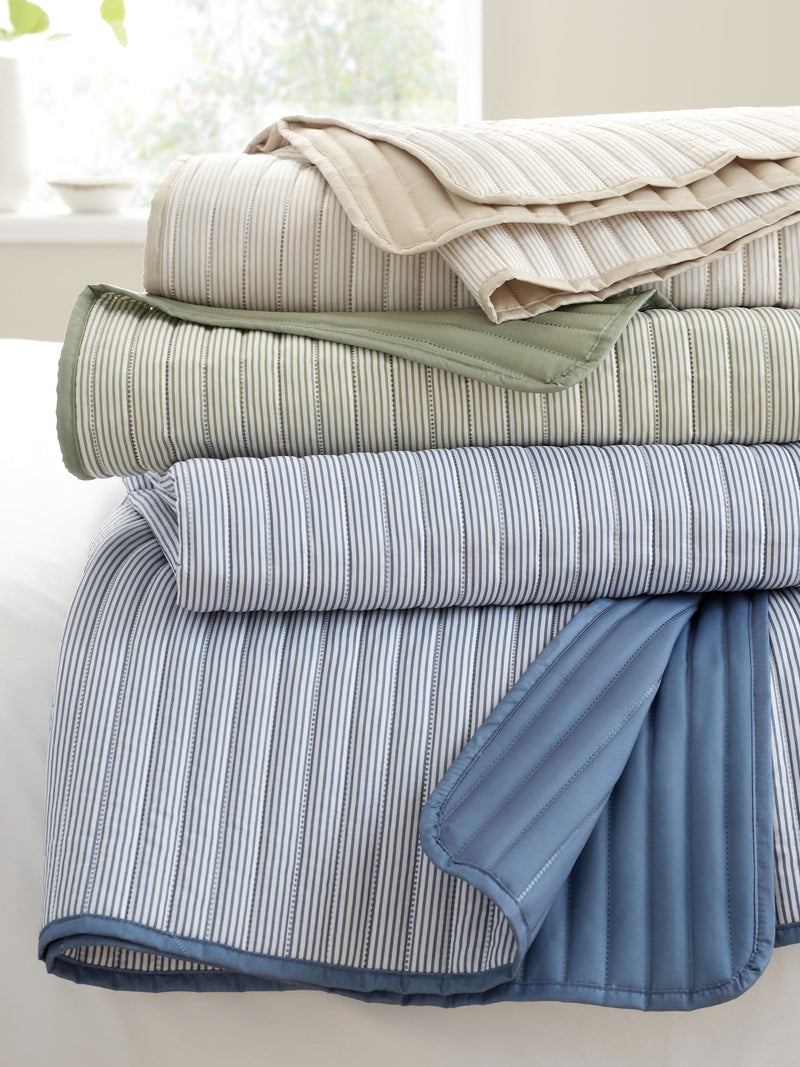 Catherine Lansfield chambray blue stripe quilted reversible bedspread 220x230cm (British brand)