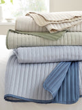 Catherine Lansfield chambray blue stripe quilted reversible bedspread 220x230cm (British brand)