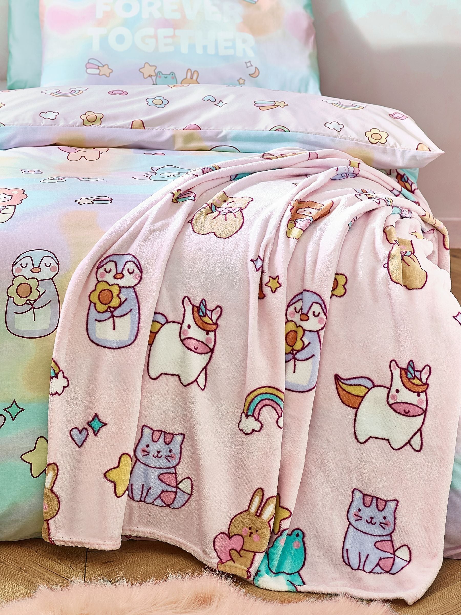 Catherine Lansfield pink fleece throw Forever Together 130x170cm, UK version