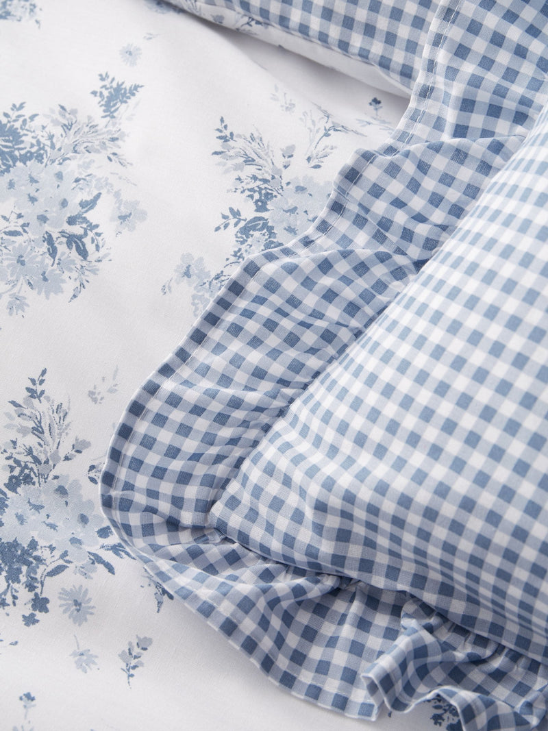 Catherine Lansfield blue gingham reversible cushion 45cm, UK version