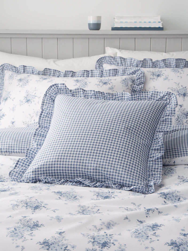 Catherine Lansfield blue gingham reversible cushion 45cm, UK version