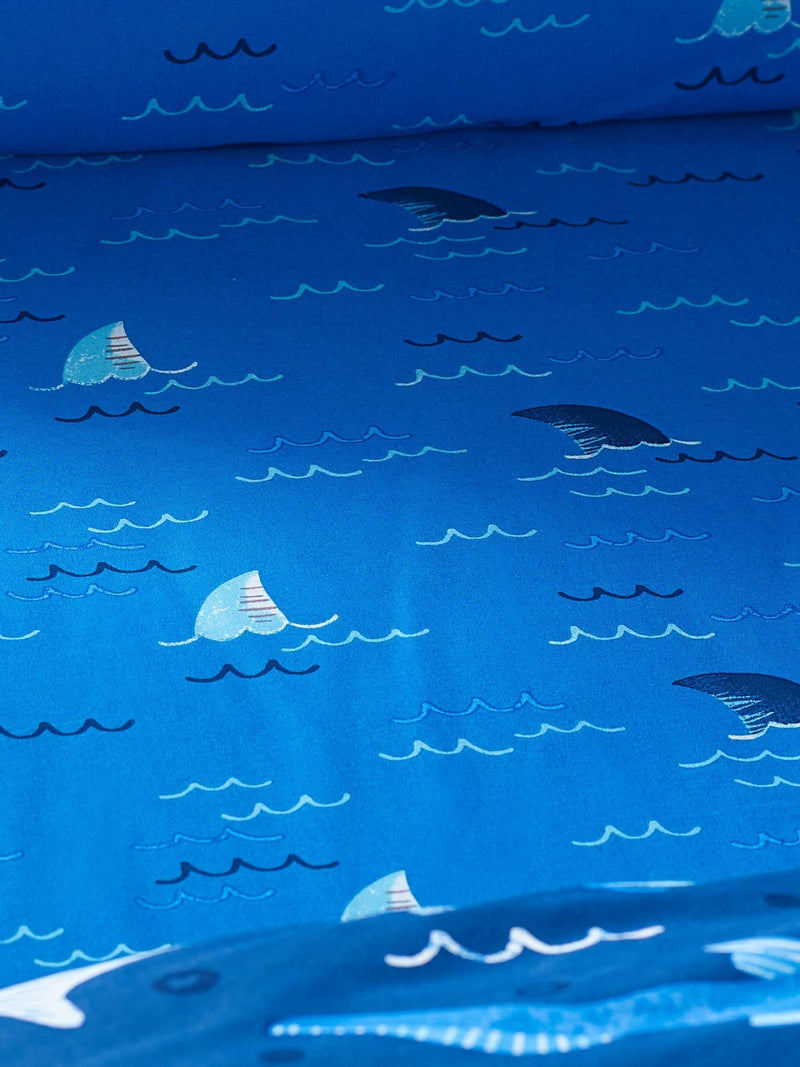 Catherine Lansfield teal blue jawsome shark fitted sheet - British product