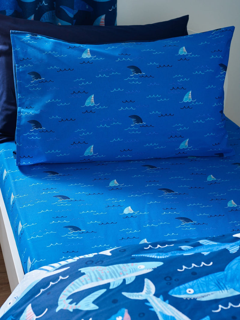 Catherine Lansfield Teal Blue Jawsome Shark Fitted Fitted Sheet